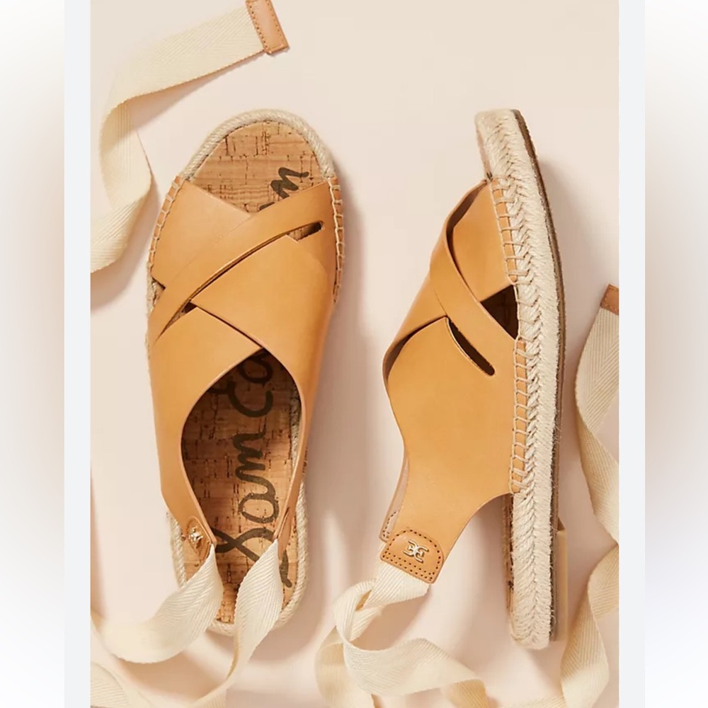 Sam Edelman Alisha Sandal Espadrille Tie Up Tan an Ivory